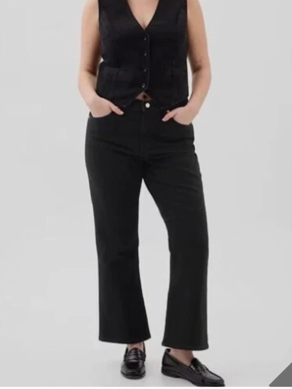 GAP DENIM Kick Fit Flare Mid Rise Ankle Black Jeans 16 / 33 Long